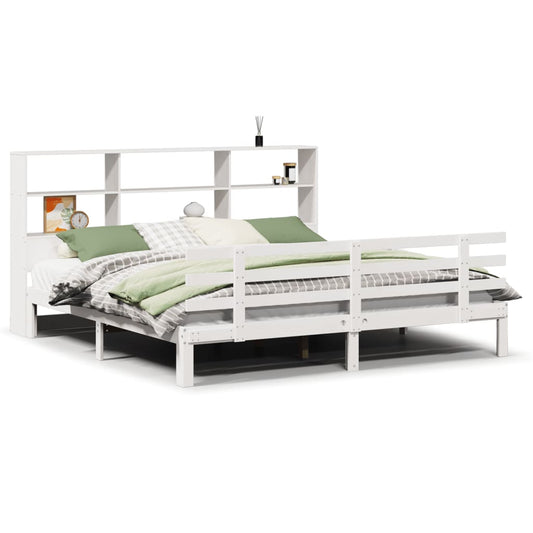 Bookcase Bed without Mattress White 180x200 cm Super King Solid Wood Pine