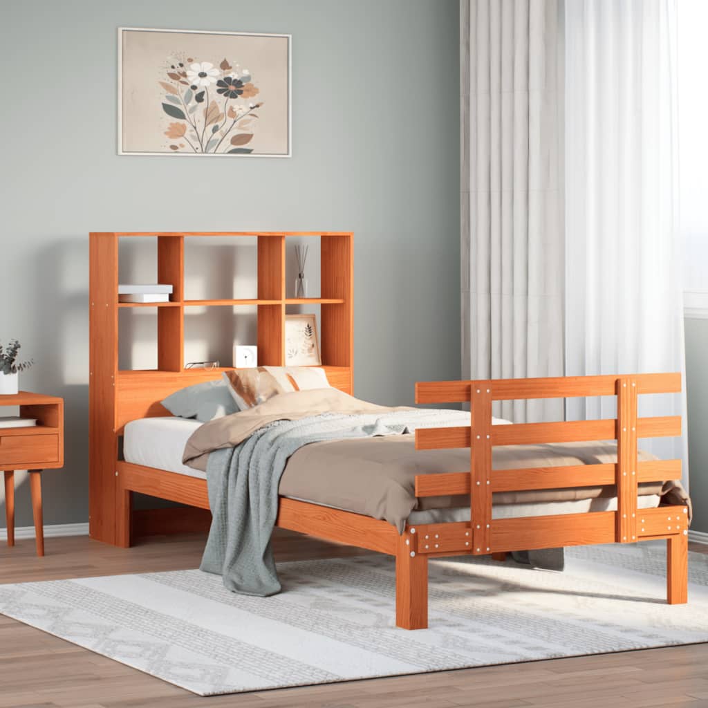Bookcase Bed without Mattress Wax Brown 100x200cm Solid Wood Pine