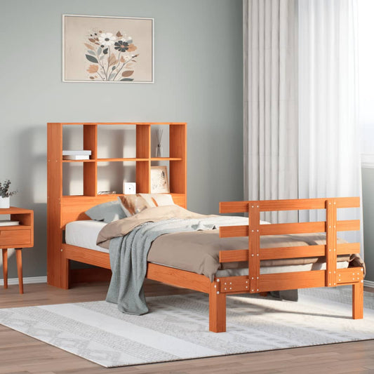 Bookcase Bed without Mattress Wax Brown 100x200cm Solid Wood Pine