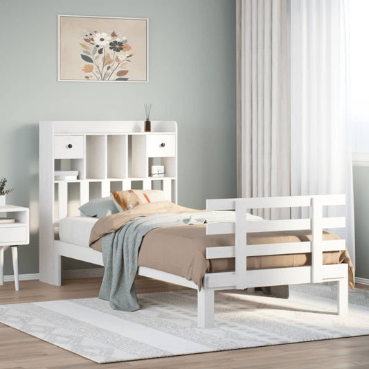 Bookcase Bed without Mattress White 90x190 cm Single Solid Wood Pine