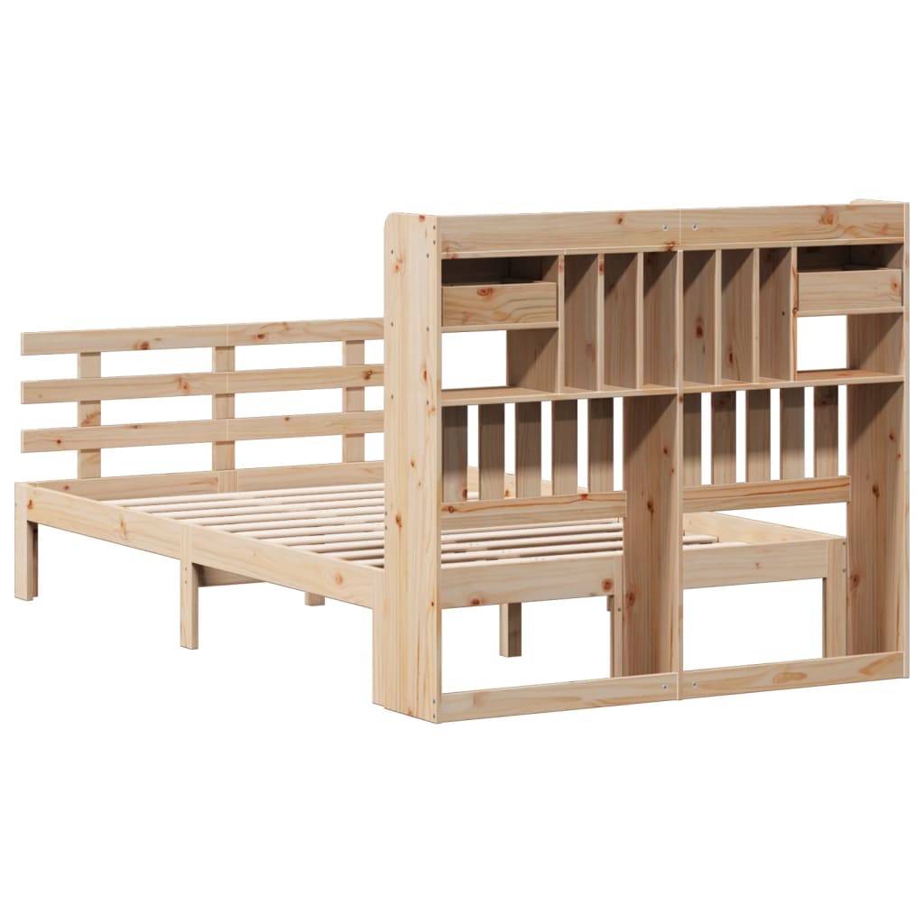 Bookcase Bed without Mattress 135x190 cm Double Solid Wood Pine