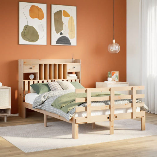 Bookcase Bed without Mattress 135x190 cm Double Solid Wood Pine