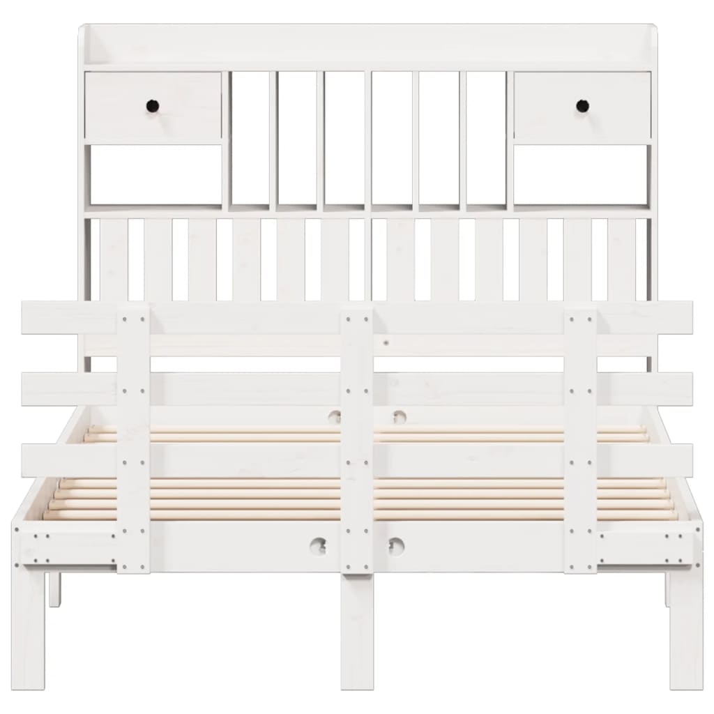Bookcase Bed without Mattress White 135x190 cm Double Solid Wood Pine