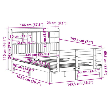 Bookcase Bed without Mattress 140x190 cm Solid Wood Pine