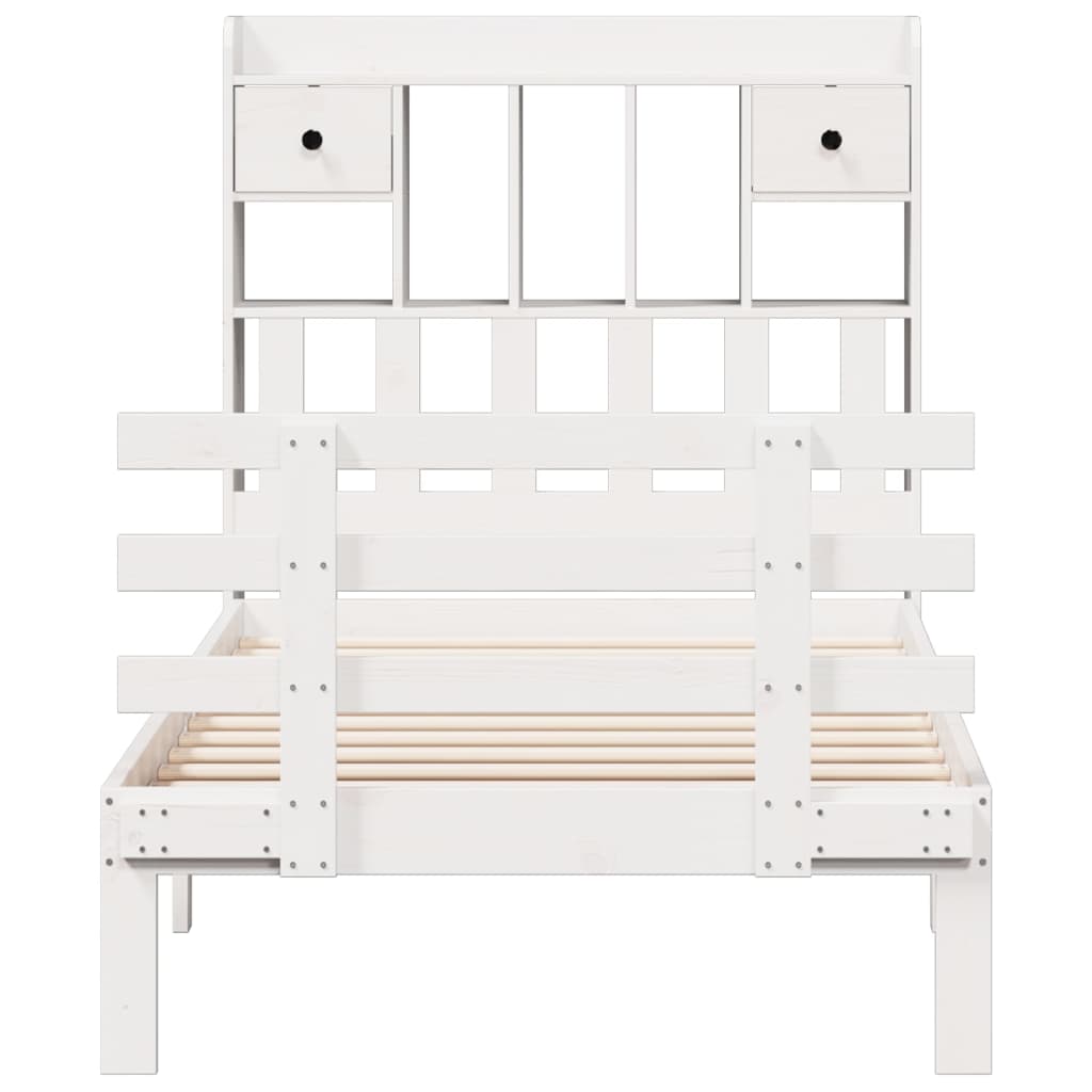 Bookcase Bed without Mattress White 90x200cm Solid Wood Pine
