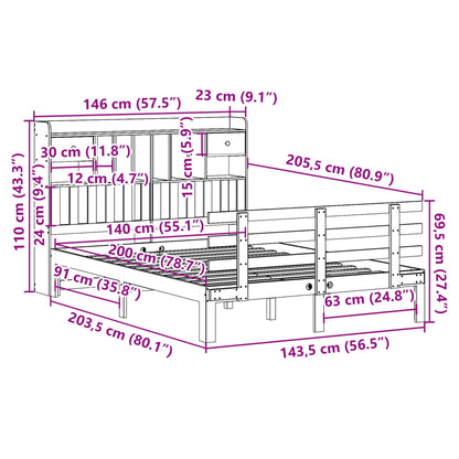 Bookcase Bed without Mattress White 140x200 cm Solid Wood Pine