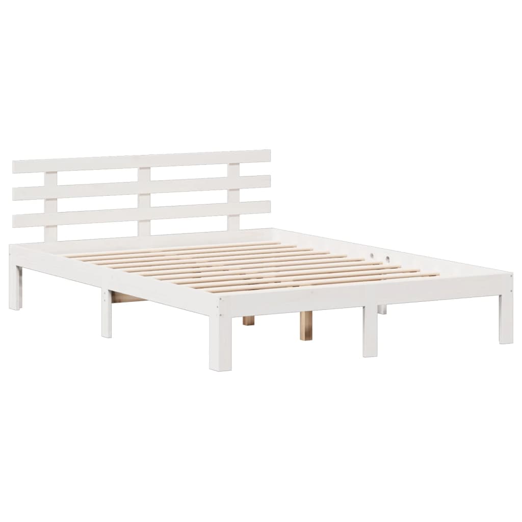 Bookcase Bed without Mattress White 150x200 cm King Solid Wood Pine