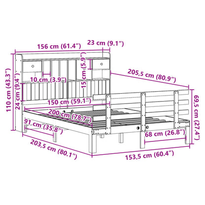 Bookcase Bed without Mattress White 150x200 cm King Solid Wood Pine
