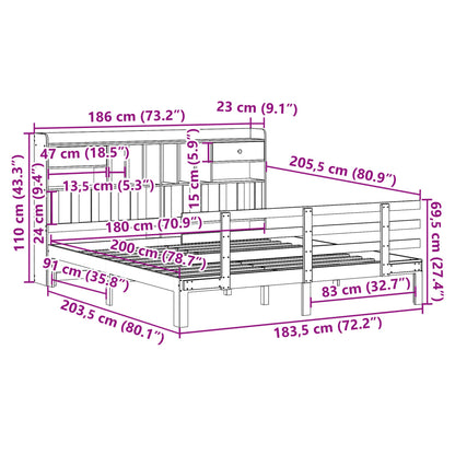 Bookcase Bed without Mattress 180x200 cm Super King Solid Wood Pine