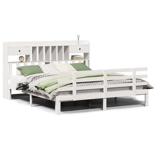 Bookcase Bed without Mattress White 180x200 cm Super King Solid Wood Pine