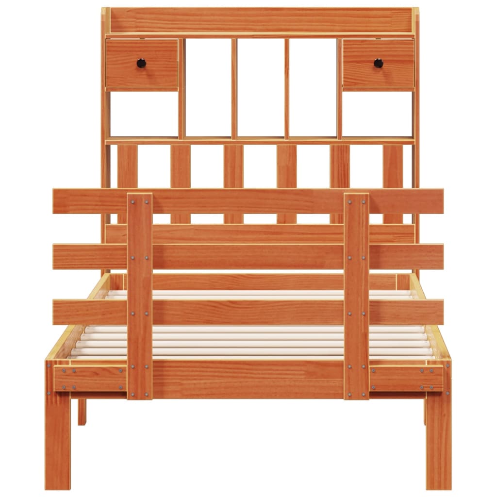 Bookcase Bed without Mattress Wax Brown 100x200cm Solid Wood Pine
