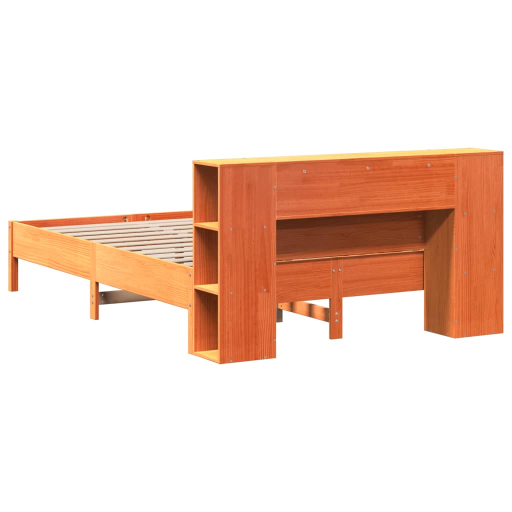 Bookcase Bed without Mattress Wax Brown 150x200 cm King Solid Wood Pine