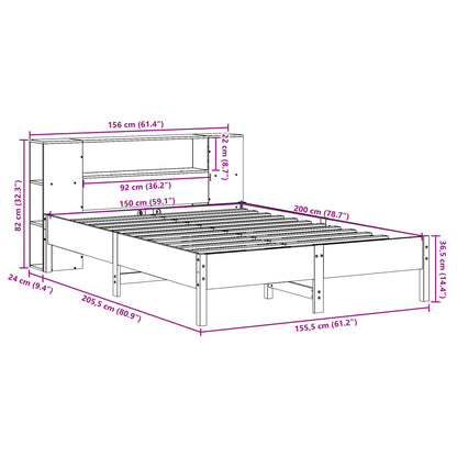 Bookcase Bed without Mattress Wax Brown 150x200 cm King Solid Wood Pine
