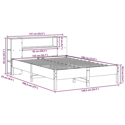 Bookcase Bed without Mattress Wax Brown 135x190 cm Double Solid Wood Pine
