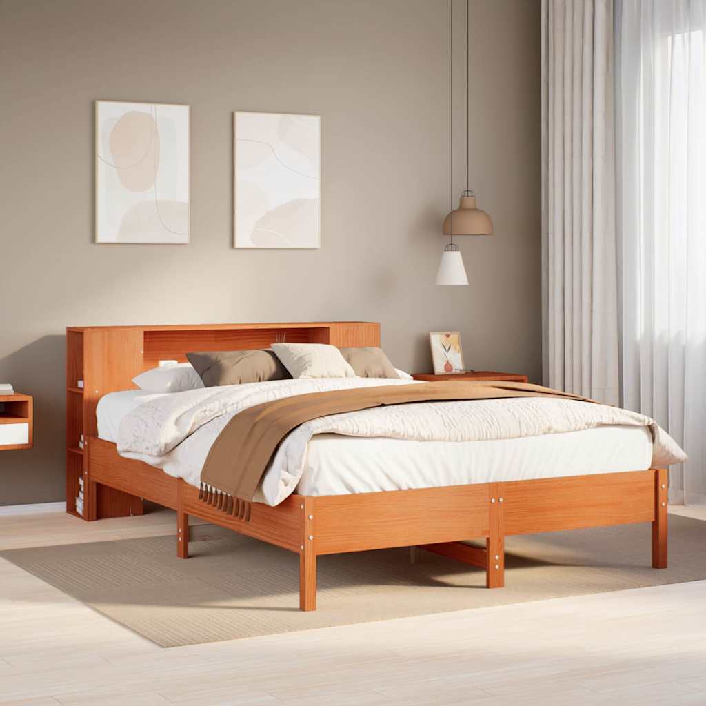 Bookcase Bed without Mattress Wax Brown 135x190 cm Double Solid Wood Pine
