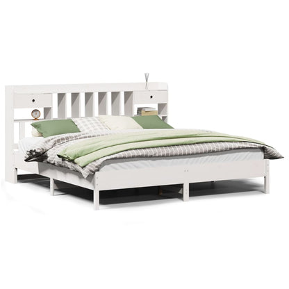 Bookcase Bed without Mattress White 180x200 cm Super King Solid Wood Pine