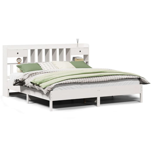 Bookcase Bed without Mattress White 180x200 cm Super King Solid Wood Pine