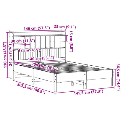 Bookcase Bed without Mattress White 140x200 cm Solid Wood Pine