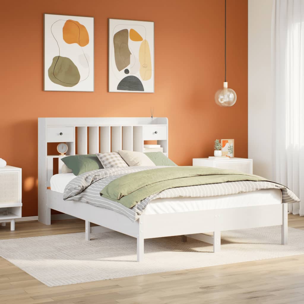 Bookcase Bed without Mattress White 140x200 cm Solid Wood Pine
