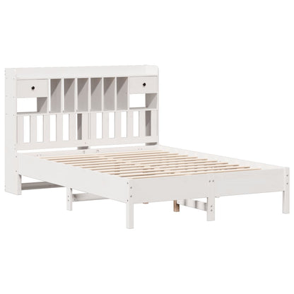 Bookcase Bed without Mattress White 135x190 cm Double Solid Wood Pine
