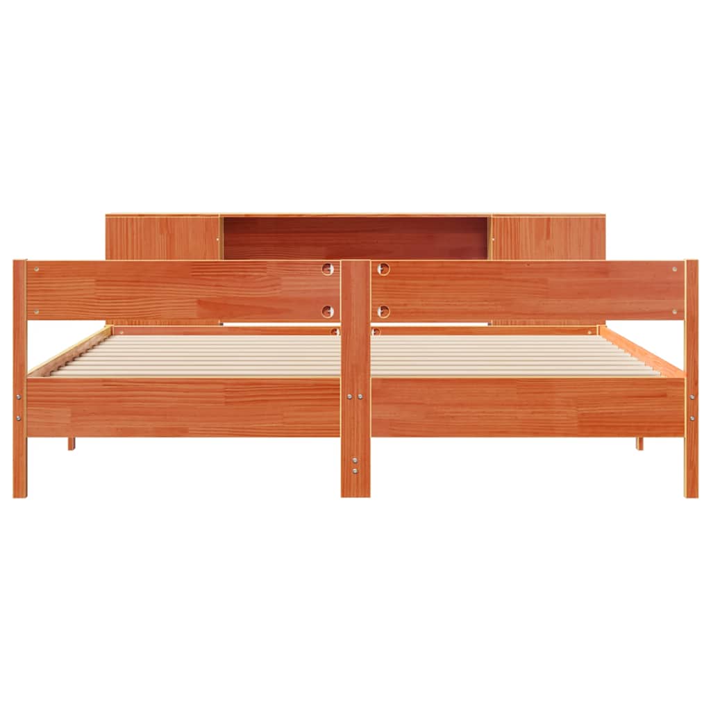 Bookcase Bed without Mattress Wax Brown 200x200cm Solid Wood Pine