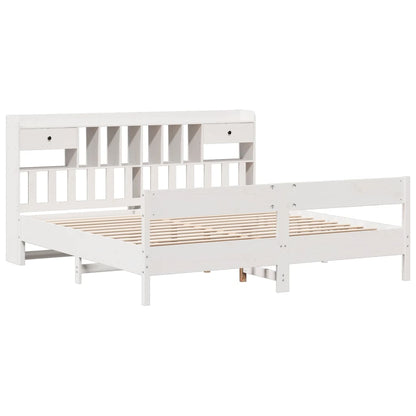 Bookcase Bed without Mattress White 180x200cm Super King Solid Wood Pine