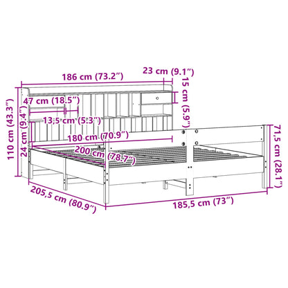 Bookcase Bed without Mattress White 180x200cm Super King Solid Wood Pine