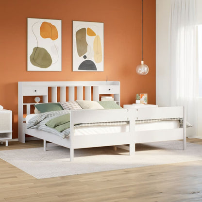 Bookcase Bed without Mattress White 180x200cm Super King Solid Wood Pine