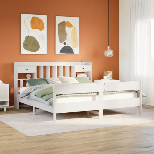 Bookcase Bed without Mattress White 180x200cm Super King Solid Wood Pine