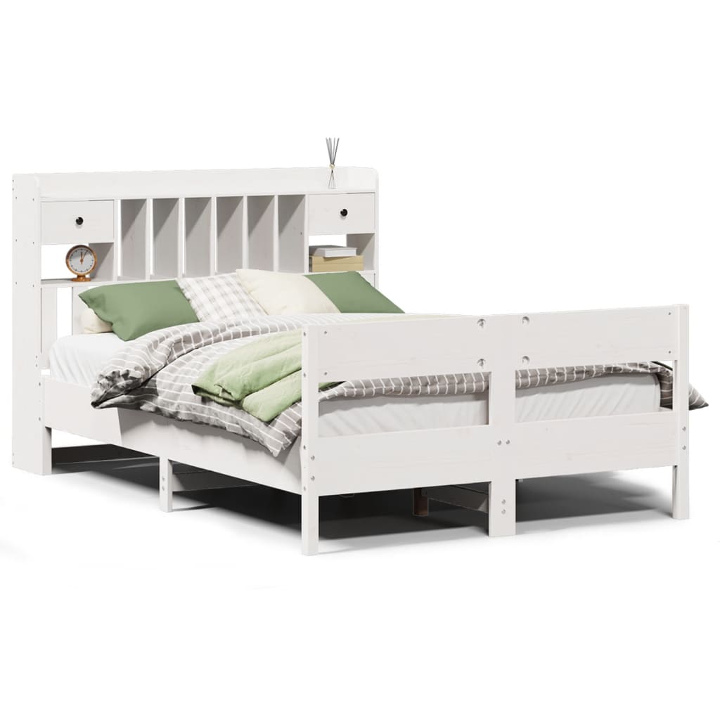 Bookcase Bed without Mattress White 160x200cm Solid Wood Pine