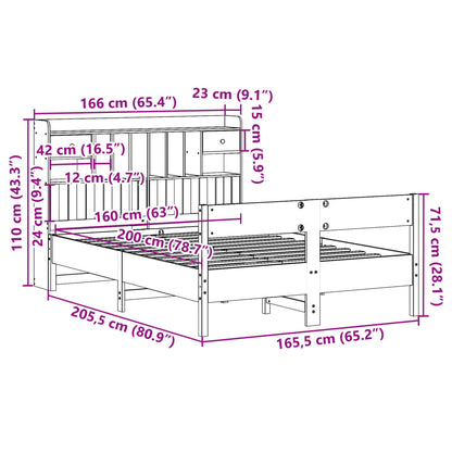 Bookcase Bed without Mattress White 160x200cm Solid Wood Pine