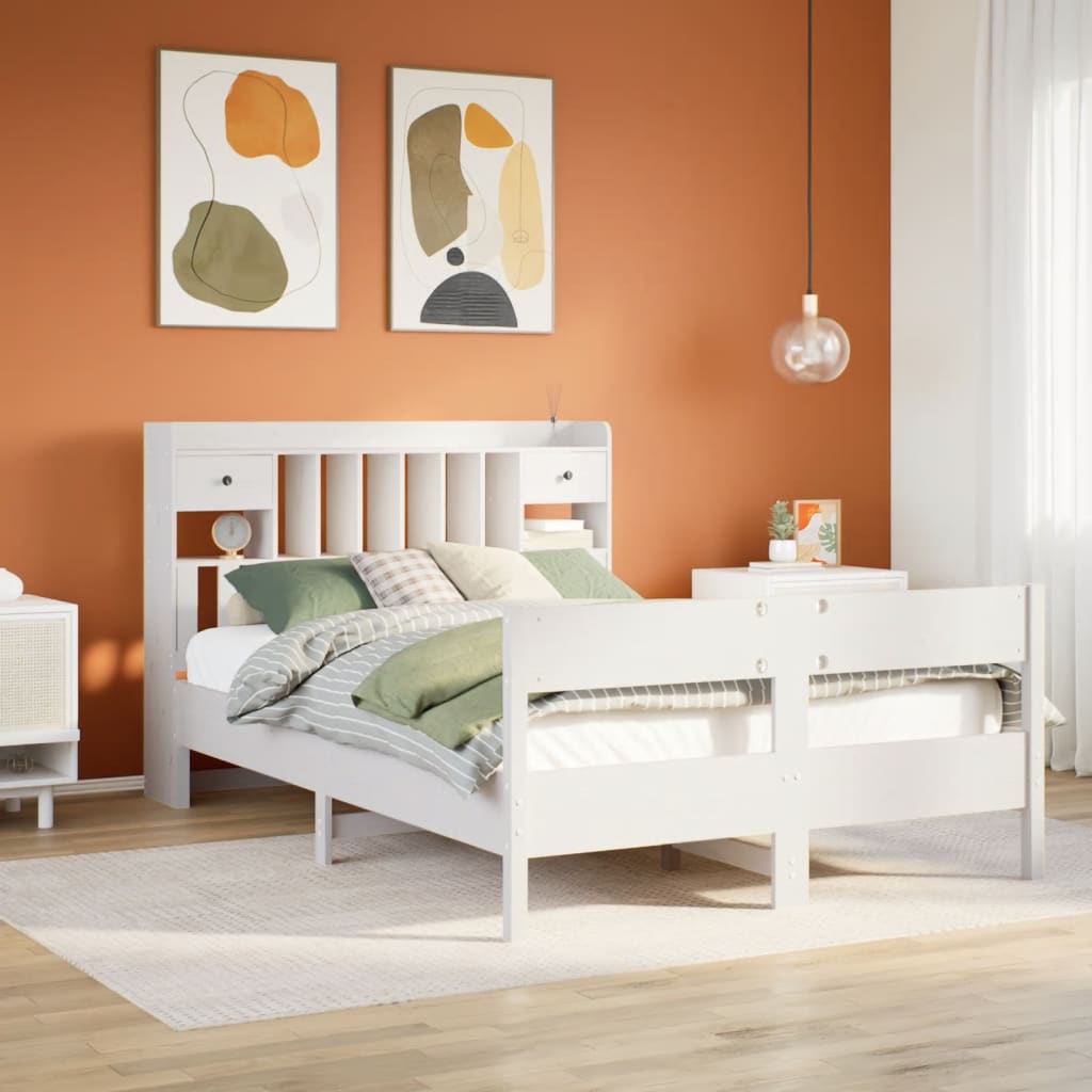 Bookcase Bed without Mattress White 160x200cm Solid Wood Pine