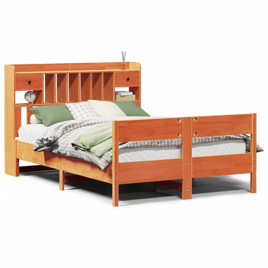 Bookcase Bed without Mattress Wax Brown 160x200cm Solid Wood Pine