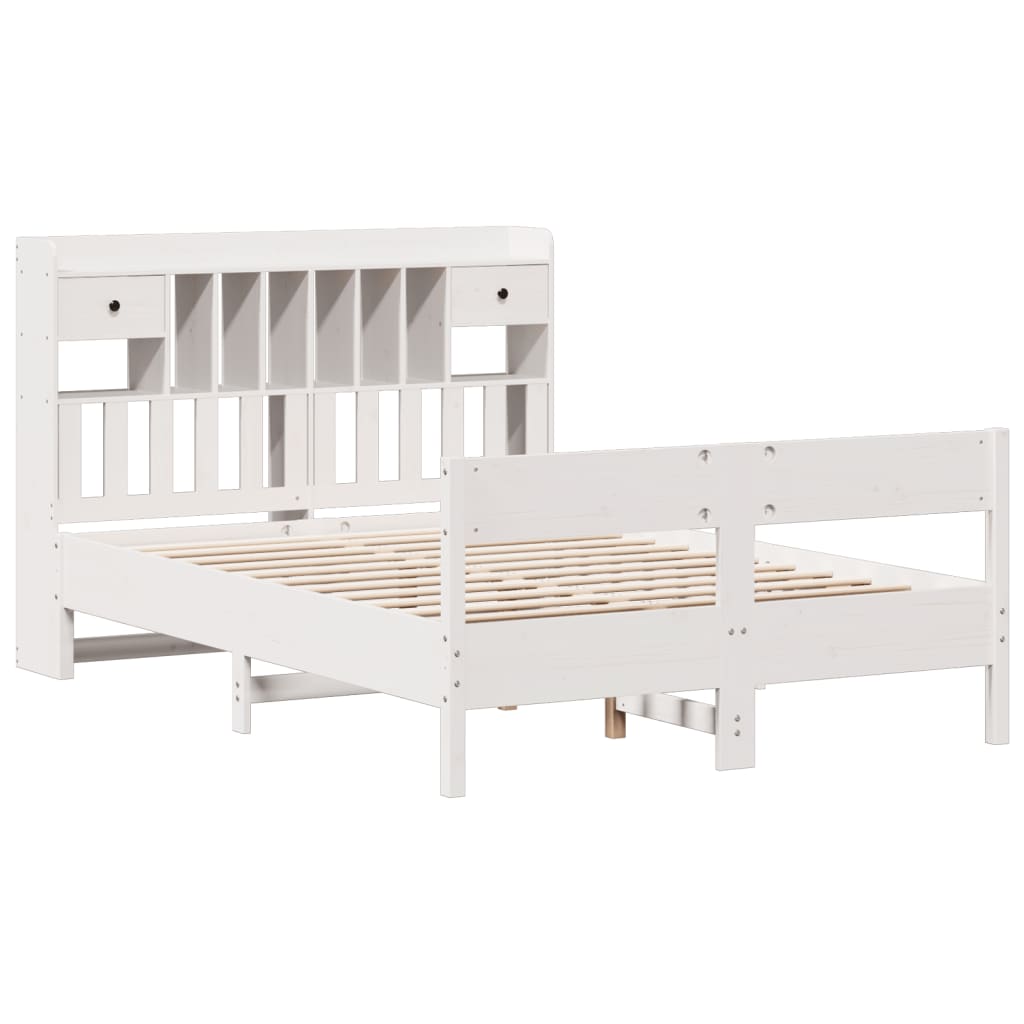 Bookcase Bed without Mattress White 140x200cm Solid Wood Pine