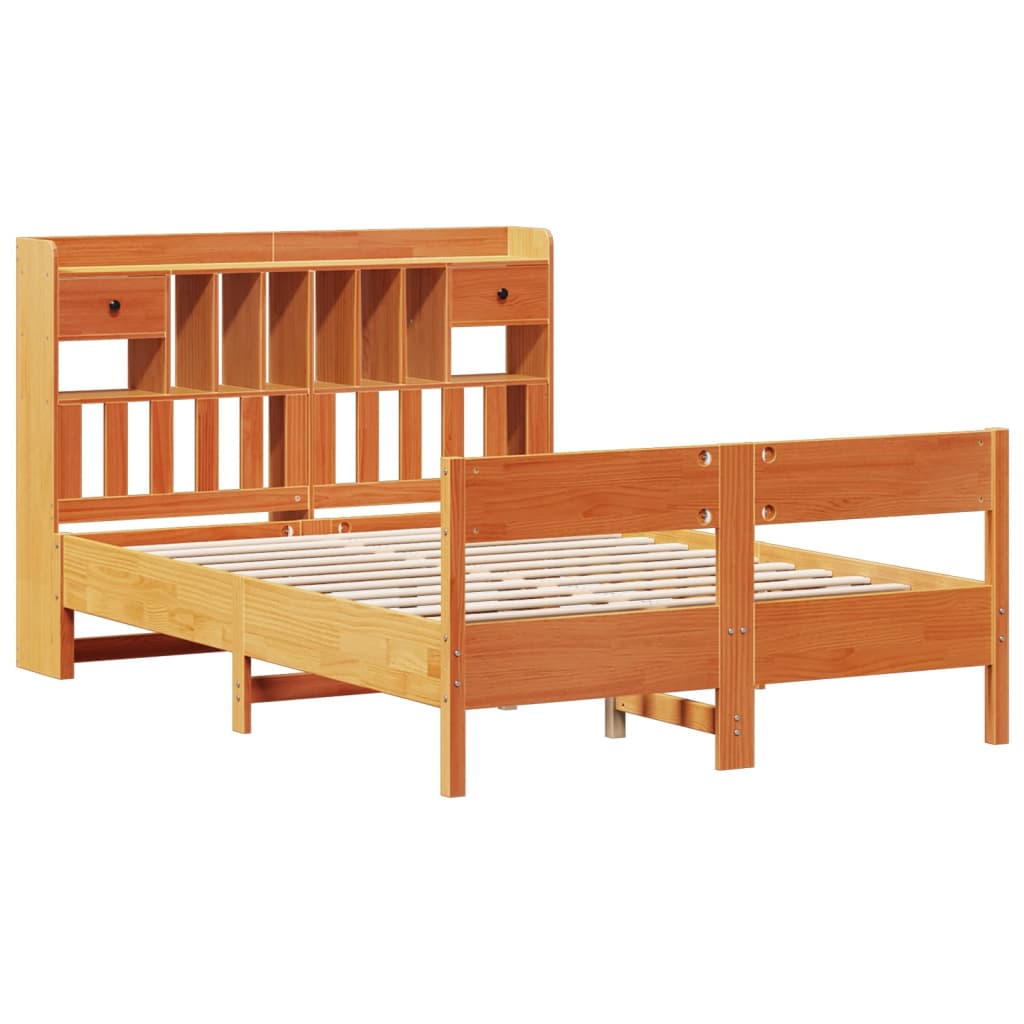 Bookcase Bed without Mattress Wax Brown 140x200cm Solid Wood Pine