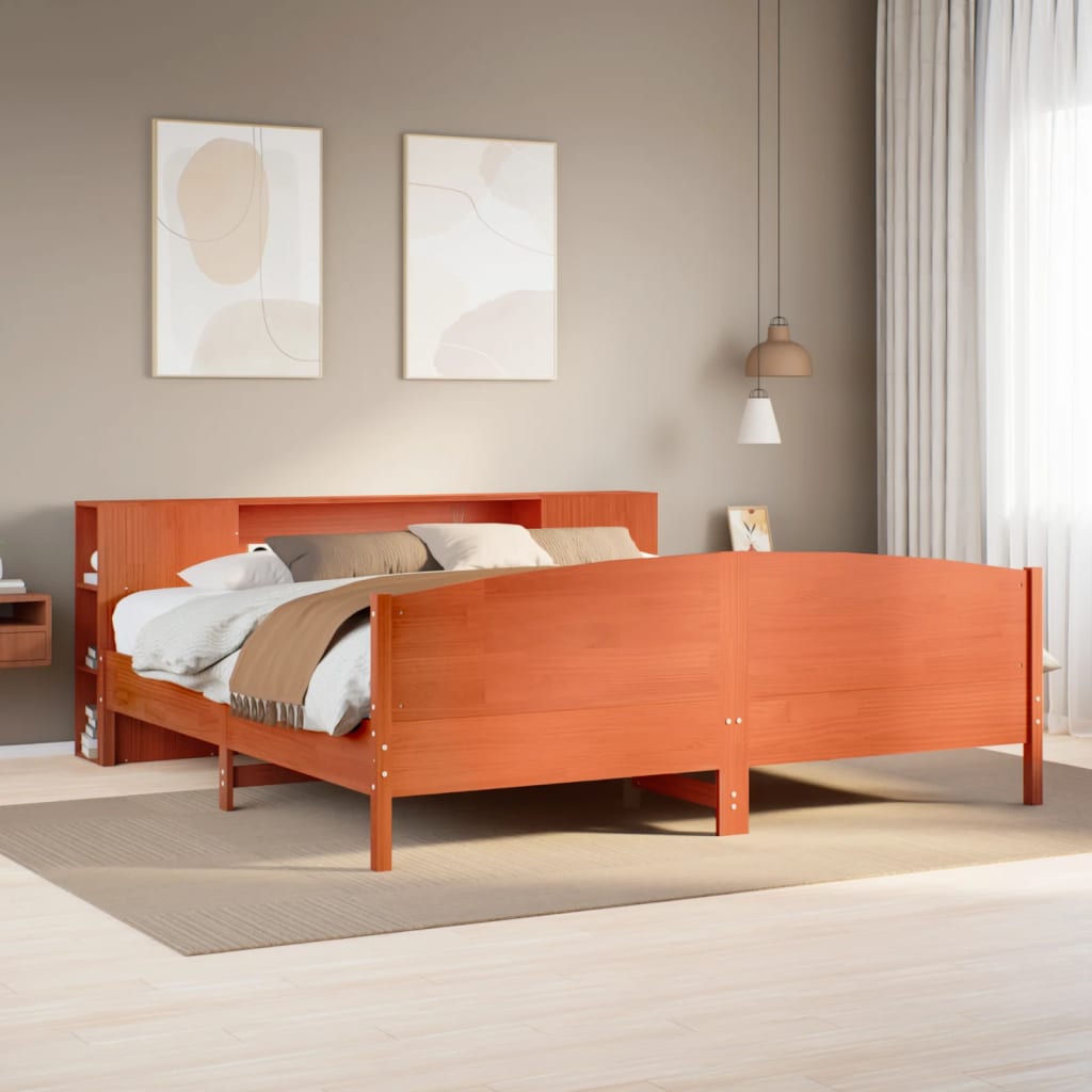 Bookcase Bed without Mattress Wax Brown 200x200cm Solid Wood Pine