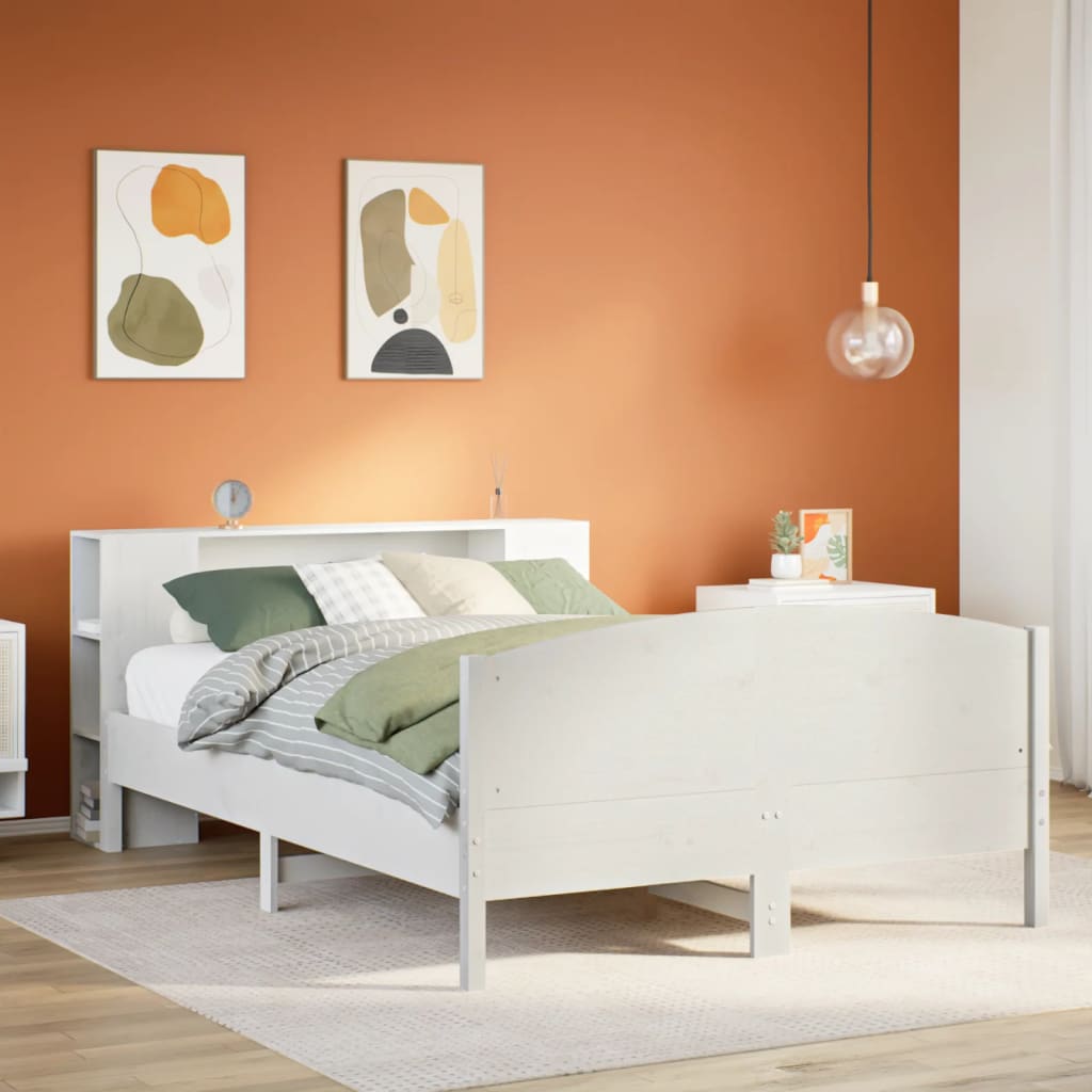 Bookcase Bed without Mattress White 135x190cm Solid Wood Pine