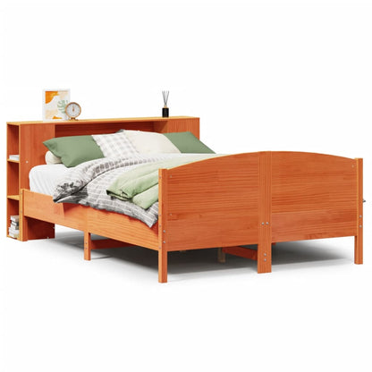 Bookcase Bed without Mattress Wax Brown 135x190cm Solid Wood Pine