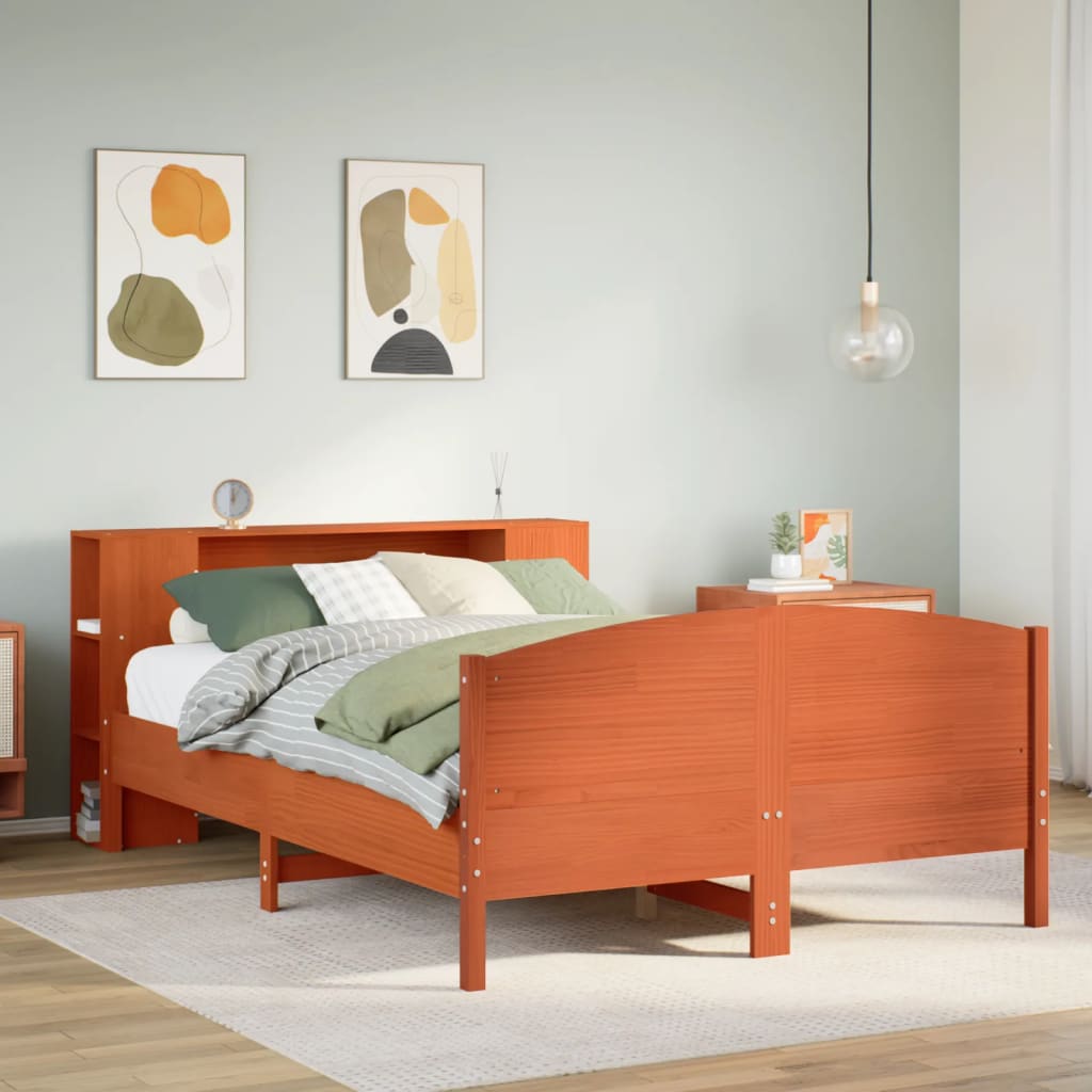 Bookcase Bed without Mattress Wax Brown 135x190cm Solid Wood Pine
