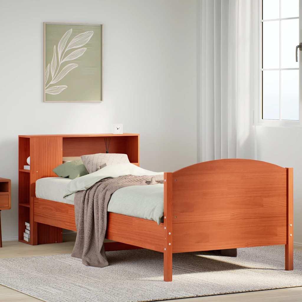 Bookcase Bed without Mattress Wax Brown 100x200cm Solid Wood Pine