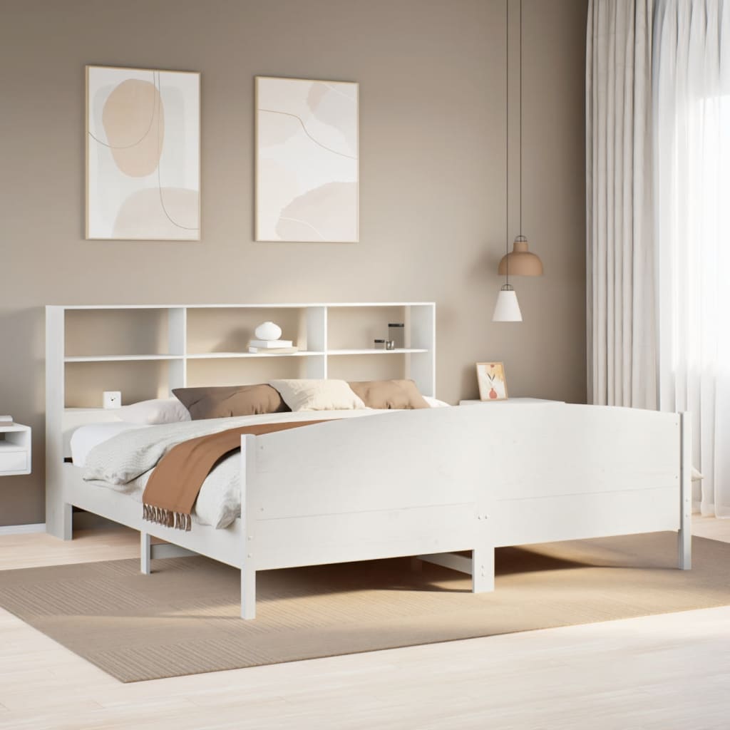 Bookcase Bed without Mattress White 180x200 cm Super King Solid Wood Pine