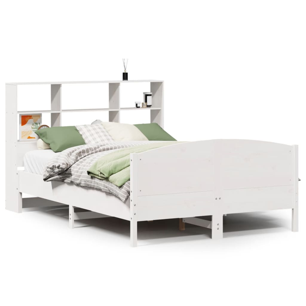 Bookcase Bed without Mattress White 160x200cm Solid Wood Pine