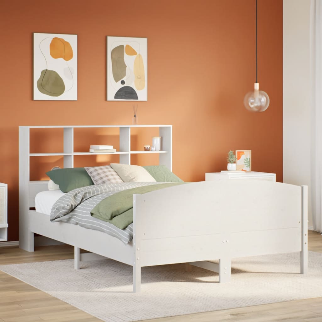 Bookcase Bed without Mattress White 160x200cm Solid Wood Pine