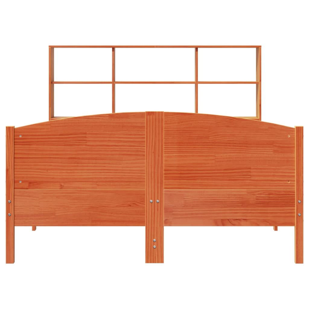 Bookcase Bed without Mattress Wax Brown 150x200 cm King Size Solid Wood Pine