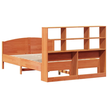 Bookcase Bed without Mattress Wax Brown 150x200 cm King Size Solid Wood Pine