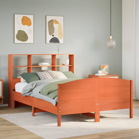 Bookcase Bed without Mattress Wax Brown 150x200 cm King Size Solid Wood Pine