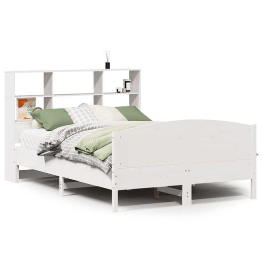Bookcase Bed without Mattress White 140x200cm Solid Wood Pine