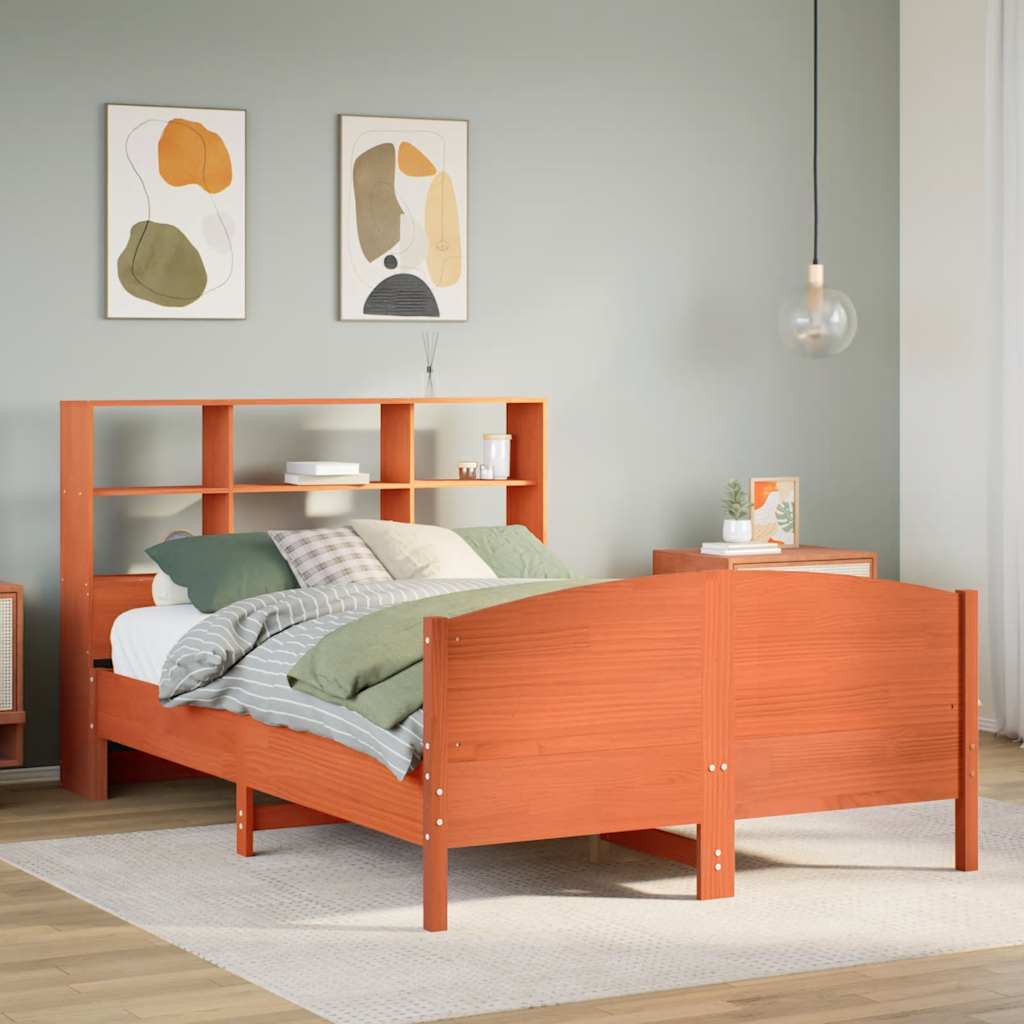 Bookcase Bed without Mattress Wax Brown 140x200cm Solid Wood Pine