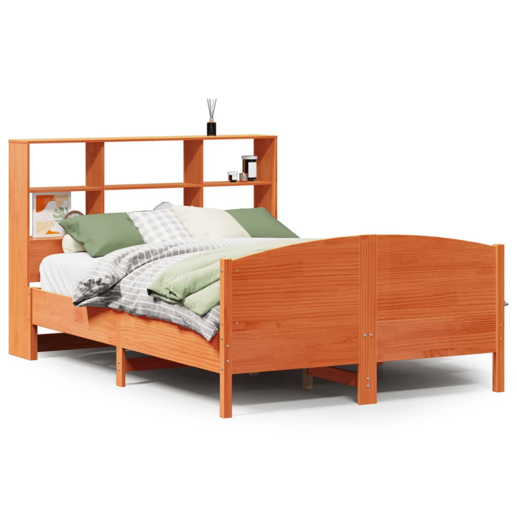 Bookcase Bed without Mattress Wax Brown 120x200cm Solid Wood Pine