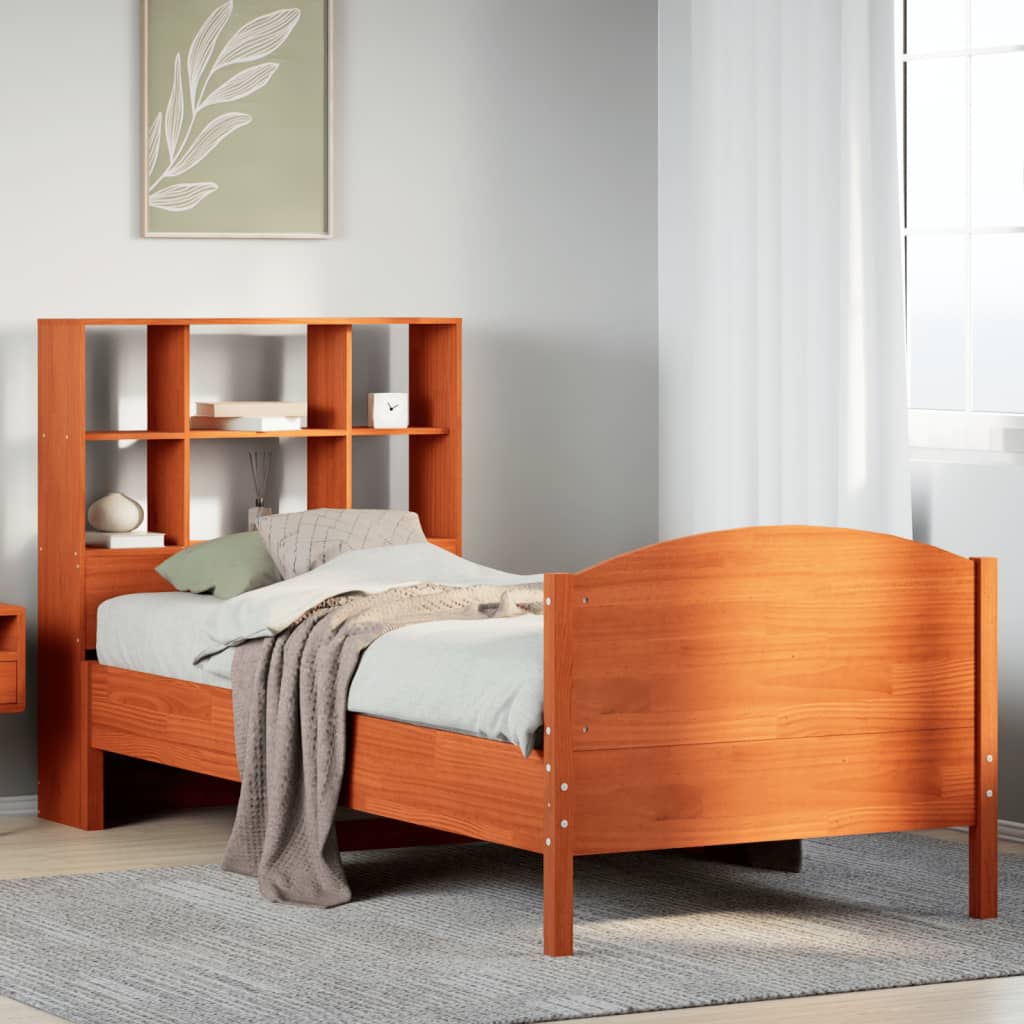 Bookcase Bed without Mattress Wax Brown 100x200cm Solid Wood Pine